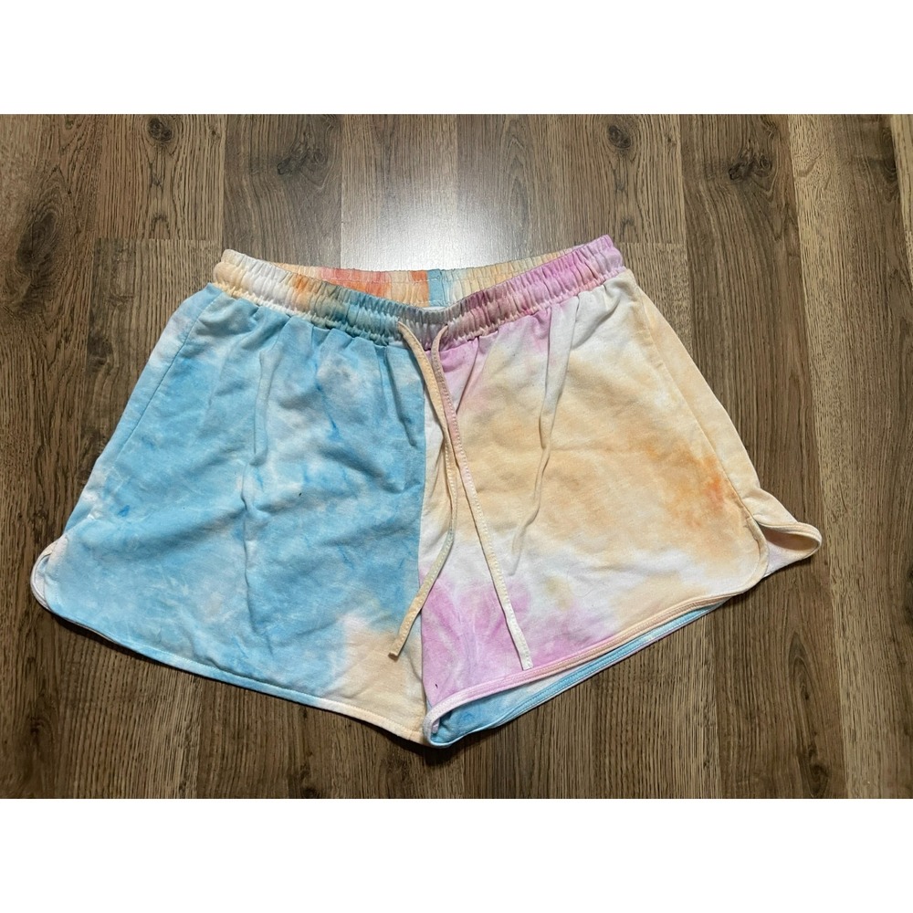 Katy did Shorts, Women's Size Large, Pink Orange Blue, Tie Dye, Tie Waist